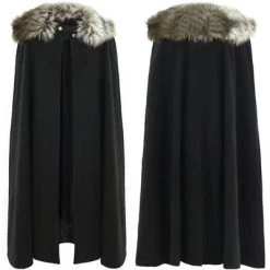 AnneCart Halloween Black Cloak With Faux Fur Collar