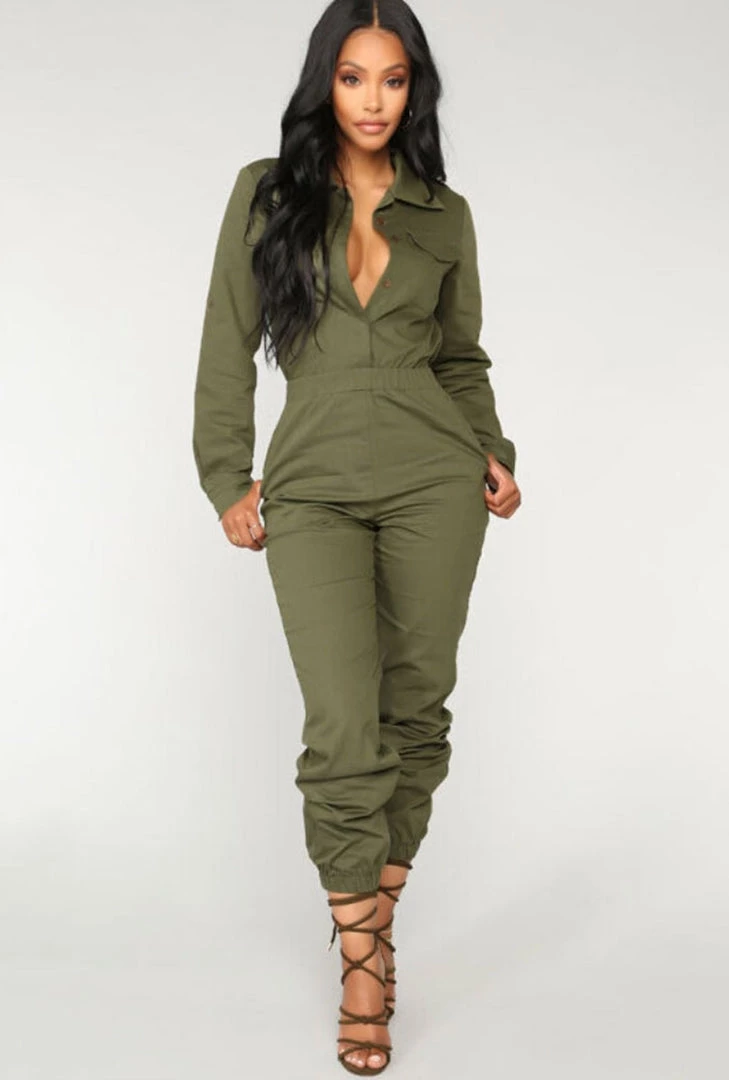 Global Lover Clothing Army Green Long Sleeve Button Up Jumpsuit 3 Global Lover Clothing Army Green Long Sleeve Button Up Jumpsuit