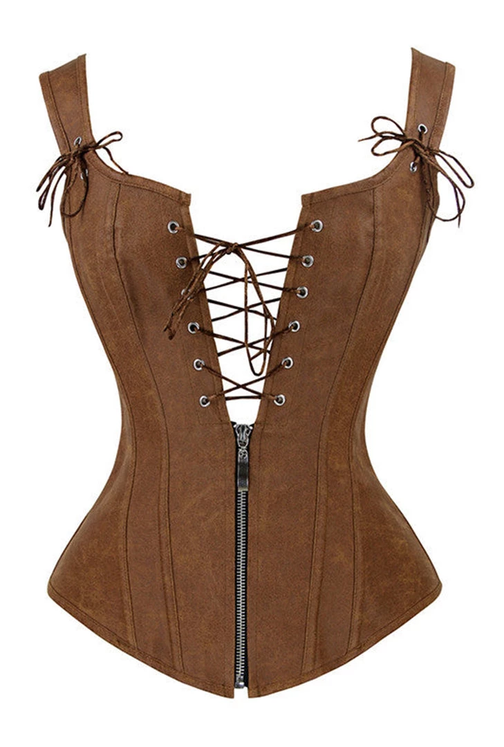 Malltop Tan Strappy Corset With Zip 3 Malltop Tan Strappy Corset With Zip
