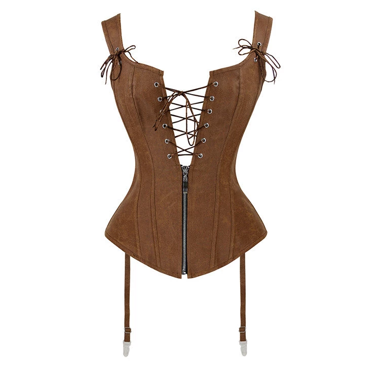 Malltop Tan Strappy Corset With Zip 4 Malltop Tan Strappy Corset With Zip
