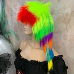 Bell's Wigs Pride Neon Rainbow 80's Deluxe Mullet Wig