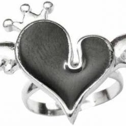 Hurly-Burly (j) Black Heart With Wings & Crown Ring Jewellery