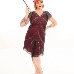 Thailand Elegant Beaded 1920's Dress In Red 8 Thailand Elegant Beaded 1920's Dress In Red