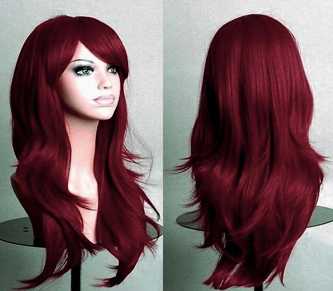 Hurly-Burly Wigs Deluxe Long Wavy Deep Red Wig 3 Hurly-Burly Wigs Deluxe Long Wavy Deep Red Wig