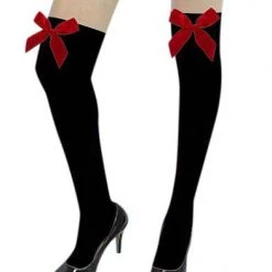 AnneCart Black Thigh Highs With Red Bows Hosiery