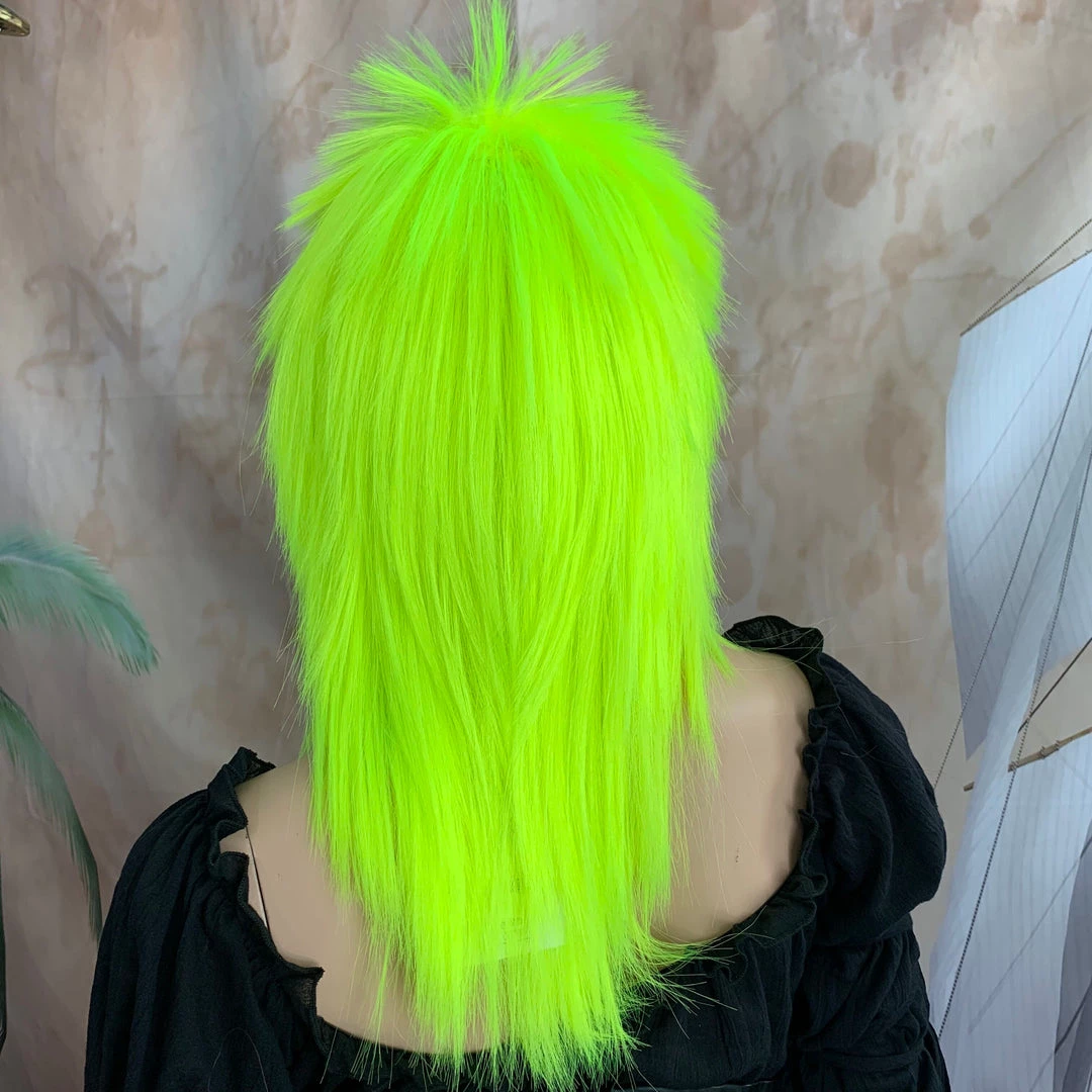 Bell's Wigs Fluro Yellow 80's Deluxe Mullet Wig 6 Bell's Wigs Fluro Yellow 80's Deluxe Mullet Wig