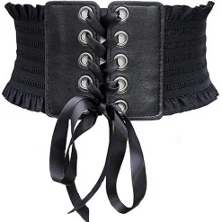 Hurly-Burly Ruffled Elastic Corset Belt Black Belts & Harnesses