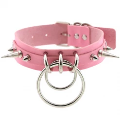 DHGate Light Pink Goth Spiked Choker With Ring Chokers