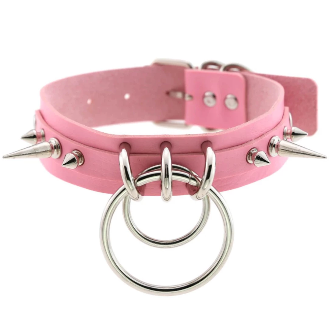 DHGate Light Pink Goth Spiked Choker With Ring Chokers 3 DHGate Light Pink Goth Spiked Choker With Ring Chokers