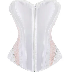 AnneCart White And Pink Hip And Zip Detail Corset Corsets