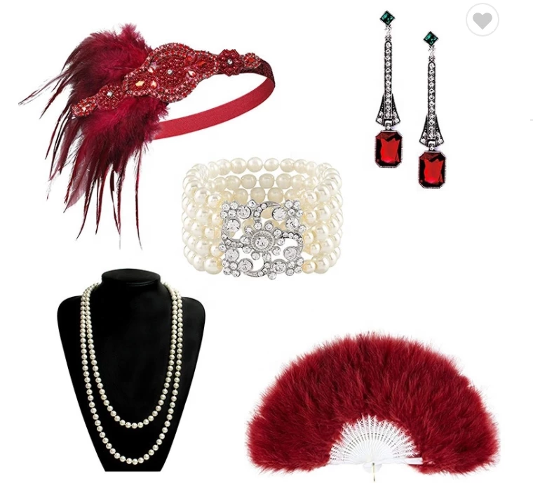 Best Dance Red Feather Fan 1920s Gatsby Flapper Set Adults 3 Best Dance Red Feather Fan 1920s Gatsby Flapper Set Adults