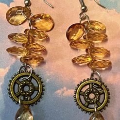 Hurly-Burly Steampunk Crystal Cog Earrings (L) Jewellery