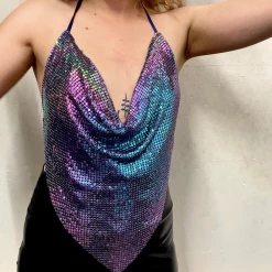 Moo Moo Festival Wear Rainbow Metal Mesh Triangle Top