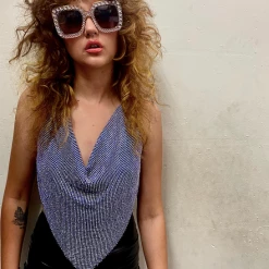 Moo Moo Diamante Glomesh Blue Top