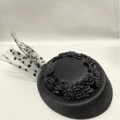 Malltop Black Fascinator With Roses & Tulle (W) Steampunk
