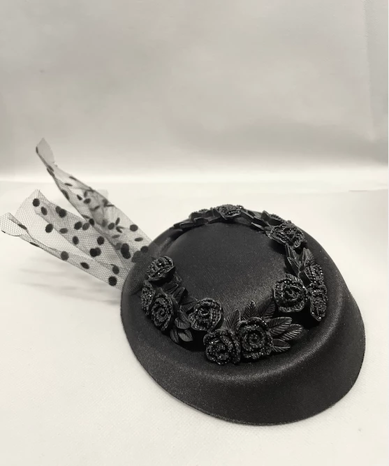 Malltop Black Fascinator With Roses & Tulle (W) Steampunk 4 Malltop Black Fascinator With Roses & Tulle (W) Steampunk