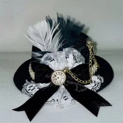 Craft Mini Steampunk Hat With White Lace & Clock (F)