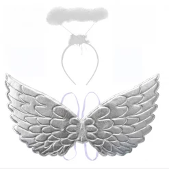 Hurly-Burly Metallic Silver Mini Wings With Halo Festival Wear