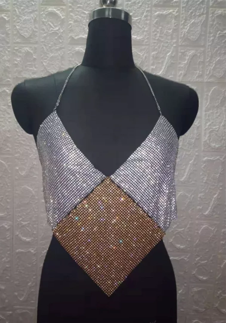 Global Lover Silver And Gold Metal Mesh Halter Top 4 Global Lover Silver And Gold Metal Mesh Halter Top