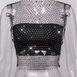 Global Lover Black Rhinestone Fishnet Top