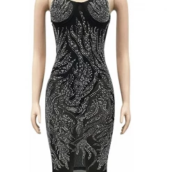 Global Lover Black Studded Pattern Mesh Dress Women's 10 Global Lover Black Studded Pattern Mesh Dress Women's