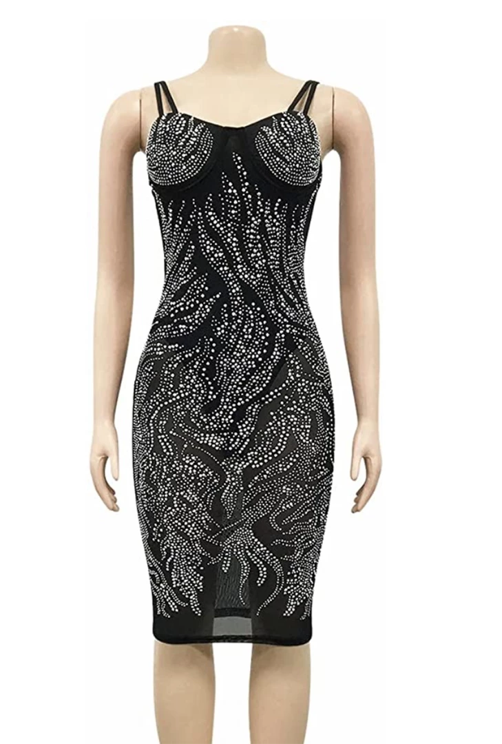 Global Lover Black Studded Pattern Mesh Dress Women's 6 Global Lover Black Studded Pattern Mesh Dress Women's