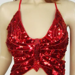 Best Dance Red Sequin Butterfly Halter Top
