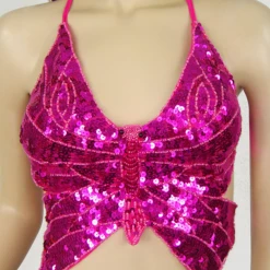 Best Dance Hot Pink Sequin Butterfly Halter Top