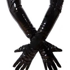 Malltop Extra Small Long Black Wet Look Gloves