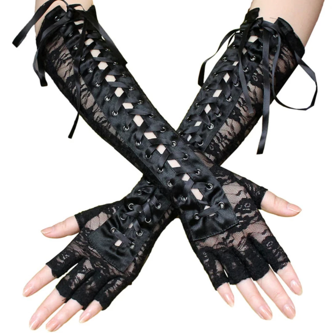 Jacky Wang Black Lace Gloves With Black Ribbon 3 Jacky Wang Black Lace Gloves With Black Ribbon