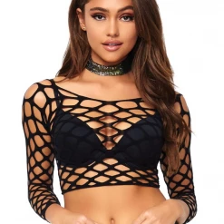 Leg Avenue Black Net Cropped Top Festival Wear