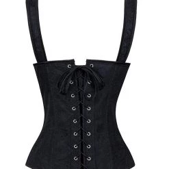 Malltop Women's Black Jacquard Strappy Corset With Zip