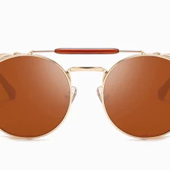 Hanton King Gold And Brown Retro Round Glasses