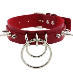 DHGate Red Goth Spiked Choker With Ring