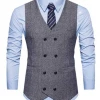 AnneCart Light Grey Tweed Double-Breasted Men's Vest Jackets & Vests