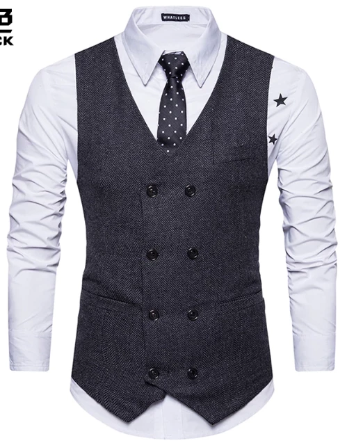 AnneCart Jackets & Vests Dark Grey Tweed Double-Breasted Men's Vest 6 AnneCart Jackets & Vests Dark Grey Tweed Double-Breasted Men's Vest
