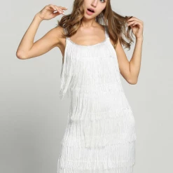 Hurly-Burly WHITE FRINGED 1920'S FLAPPER DRESS