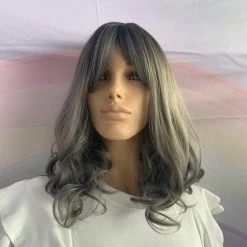 Bell's Wigs Black To Dark Grey Curly Shoulder Length Wig
