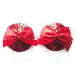 Hurly-Burly Red Sequined Nipple Pasties With Bow