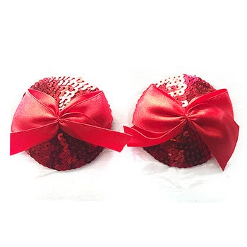 Hurly-Burly Red Sequined Nipple Pasties With Bow 3 Hurly-Burly Red Sequined Nipple Pasties With Bow