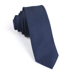 AnneCart Navy Blue Satin Skinny Neck Tie