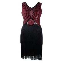 Hurly-Burly Red Sequin Gatsby Dress With Fringing