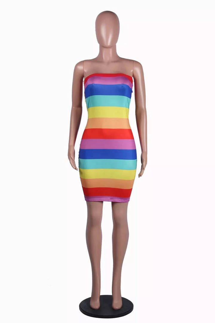 Hurly-Burly Rainbow Sexy Tube Dress Adults 3 Hurly-Burly Rainbow Sexy Tube Dress Adults