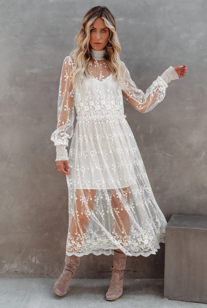 Global Lover White Embroidered Mesh Dress 5 Global Lover White Embroidered Mesh Dress