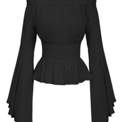Annecart Women's Black Bell Sleeve Peasant Blouse