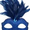 TomFoolery Bright Blue Glittery Eye Mask With Feathers