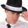 TomFoolery 1920's Gatsby Accessories Black Gangster Hat With White Band