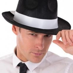TomFoolery 1920's Gatsby Accessories Black Gangster Hat With White Band