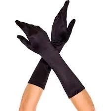 Jacky Wang 38cm Mid Length Black Satin Gloves