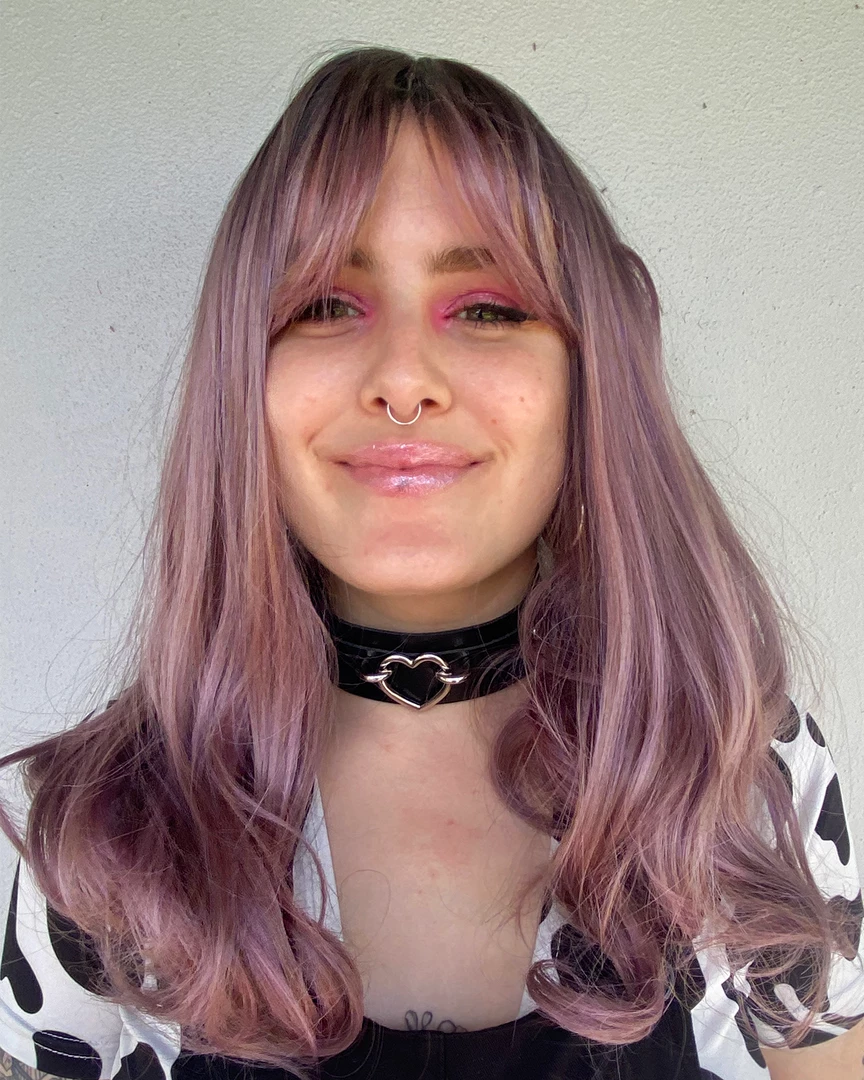 Bell's Wigs Deluxe Ombre Mid Length Dark To Dusty Purple Wig 3 Bell's Wigs Deluxe Ombre Mid Length Dark To Dusty Purple Wig